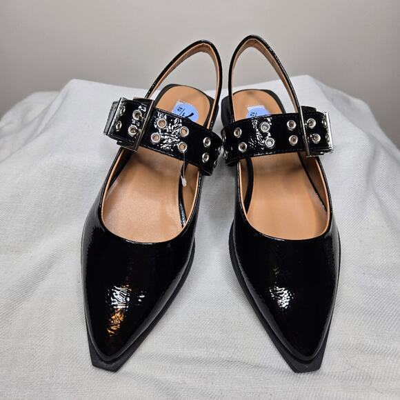 NWOT Steve Madden Black Patent Leather Women's Flat Slingbacks Size 7.5 - Picture 1 of 9